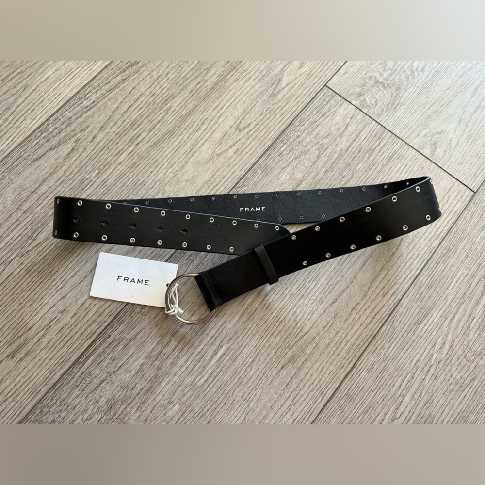 Frame Denim Black and Silver Studded Belt